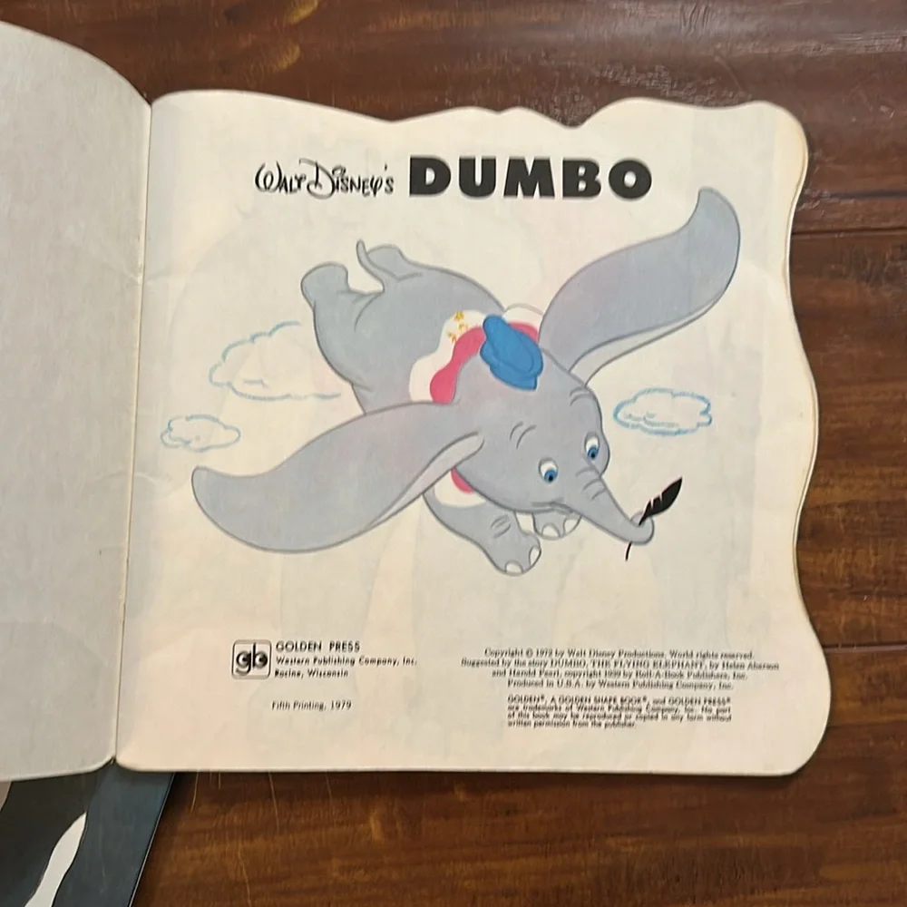 Vintage Disney Dumbo Book Lot 1970s Golden Super Shape Wonderful World Reading
